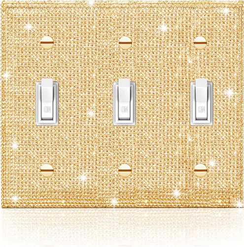 Vista 20 de 4 piezas de placa de pared rosa plateado brillante cubierta decorativa interruptor de luz cubierta de interruptor de palanca única diamantes