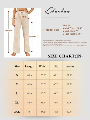 Vista 6 de iChunhua Pantalones de pijama de punto acanalado de pierna ancha para mujer, ligeros, suaves y acogedores pantalones de descanso palazzo