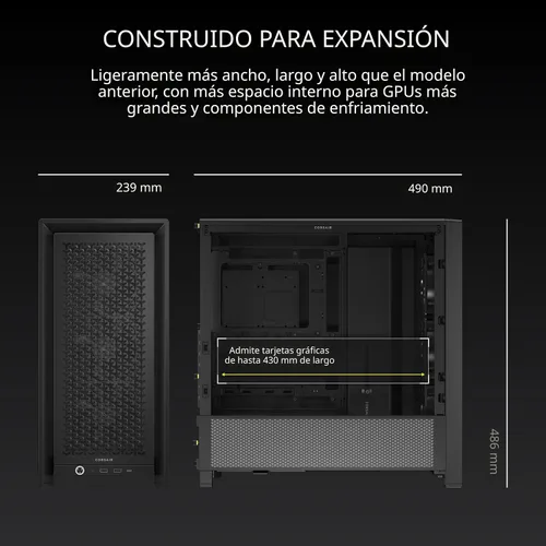 Vista 10 de [Usado] CORSAIR 4000D RS Frame Modular de alto flujo de aire para torre media de PC – 3 ventiladores CORSAIR RS – Sistema de montaje de ventilador