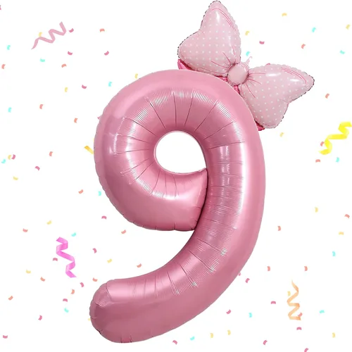 Vista 12 de Globo rosado de 40 pulgadas con número 4 y lazo mini para decoraciones de fiesta de cumpleaños número 4 de niña - Suministros de fiesta con tema rosa
