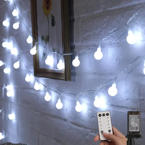 Vista 12 de Minetom Guirnalda de luces con forma de globo, 33 pies, 100 luces LED enchufables, 8 modos con control remoto, mini luces de globo para interiores