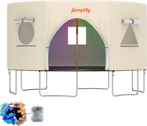 Vista 11 de Jumpfly Cubierta de tienda de campaña elástica de 14 pies, se adapta a 8 postes rectos, toldo de material transpirable beige para niños, patio