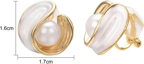 Vista 8 de Yoursfs Aretes de clip de perlas blancas grandes para mujer, chapados en oro de 18 quilates, hipoalergénicos, sin perforaciones, joyería brillante