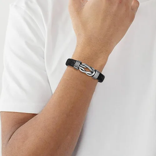 Vista 3 de JoycuFF Pulseras de cuero trenzado marrón para hombre, regalos para papá, novio, marido, hijo, nieto, hermano, para siempre, para el día del padre