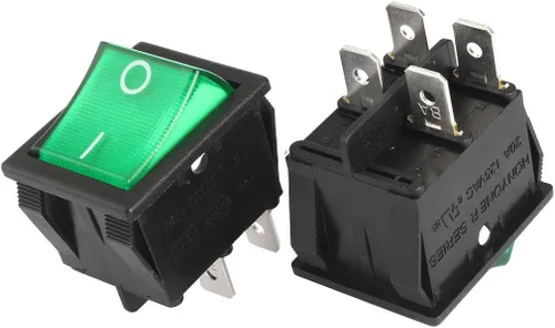 Vista 6 de uxcell 5 unids AC 20A/125V 22A/250V DPST 4 Pin 2 Posición E/S luz verde encendido botón apagado iluminado barco interruptor basculante