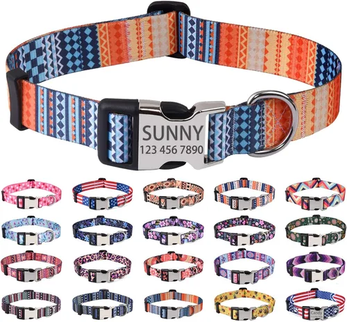 Vista 22 de Mihqy Collares de perro personalizados, collar de perro personalizado con nombre y número de teléfono, múltiples patrones y 4 tamaños de collar