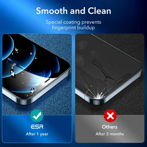 Vista 5 de ESR Paquete de 3 protectores de pantalla para iPhone 12 Pro Max, vidrio templado de dureza 9H, resistente a los arañazos con marco de fácil