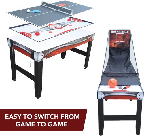 Vista 3 de Hathaway Scout - Mesa multijuego 4 en 1 de 54 pulgadas, ideal para salas de juegos familiares, incluye baloncesto de arcade, hockey de aire, tenis