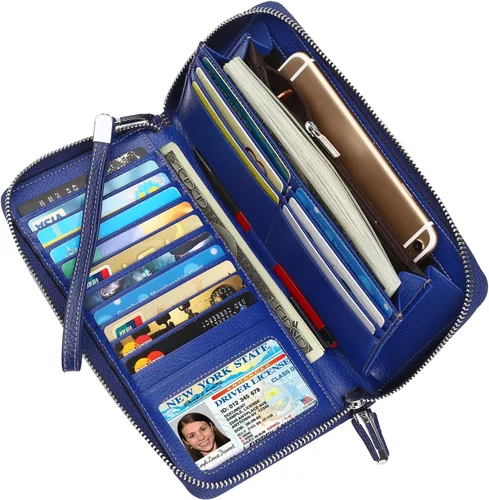 Vista 75 de Lavemi Pequeña cartera compacta para mujer, con bloqueo RFID, de piel auténtica, plegable, con ventanas de identificación