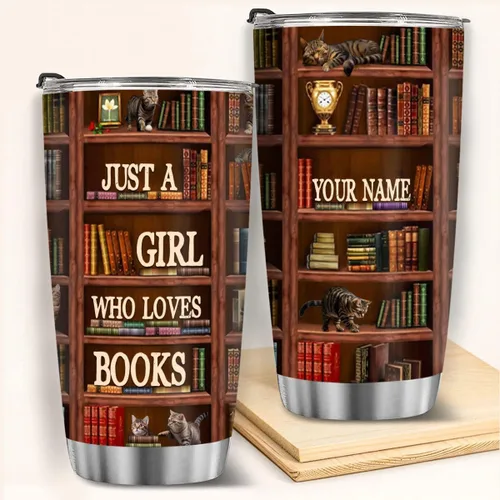Vista 18 de T40413 - Taza personalizada para amantes de los libros, taza de café con texto en inglés "Just A Girl Loves Book", regalo para mujeres y niñas