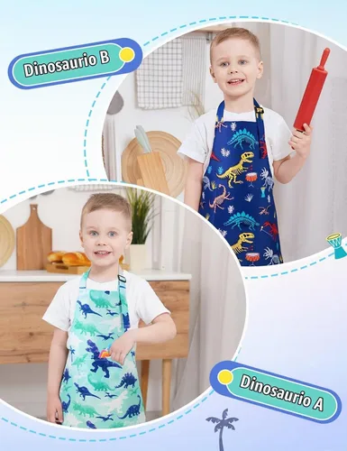 Vista 7 de Paquete de 2 delantales para niños pequeños, delantales artísticos para niños pequeños Dinosaurio