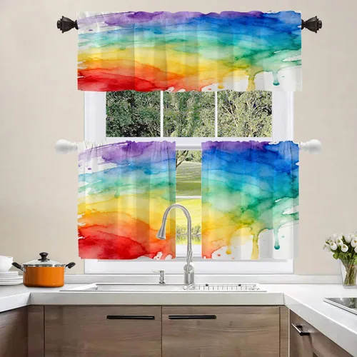 Vista 8 de Shrahala Cortinas de nivel de chakras con mandala beige para ventanas de cocina, paneles de cortina de ventana de mandala multicapa de poliéster