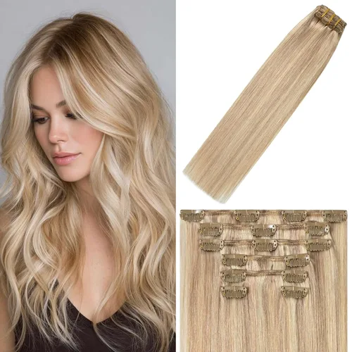 Vista 45 de WindTouch - Extensiones de cabello humano liso con pinzas, color negro azabache, 2.47 onzas, N.° 1, 12 pulgadas, 7