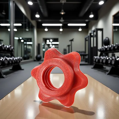 Vista 2 de Mancuerna fija roja, tuerca de mancuerna antideslizante, accesorios de levantamiento de pesas hexagonales, collar de barra de barra de tuerca
