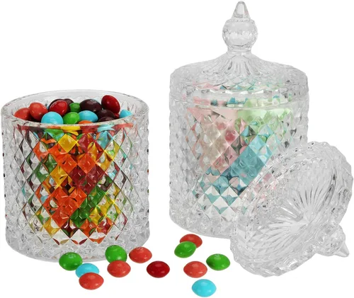 Vista 2 de Hedume Paquete de 4 tarros facetados de diamantes de cristal con tapa de cristal, juego de organización de almacenamiento de alimentos de vidrio