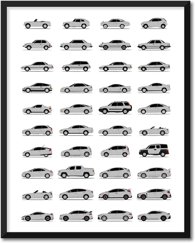 Vista 13 de Custom Car Posters Póster hecho a mano compatible con Honda Evolution Print Wall Art Décor Best Honda Generations - Azul brillante, impresión