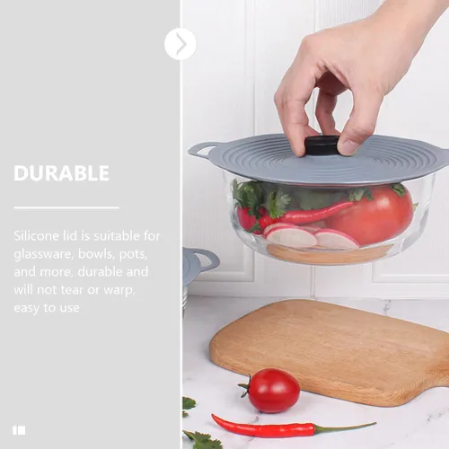 Vista 7 de Tapa universal de silicona para ollas y cuencos, reutilizable, elástica, cubierta de almacenamiento de alimentos, resistente al calor, tapa