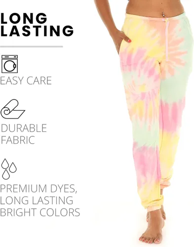 Vista 6 de Pure Essence Pantalones deportivos de teñido anudado para mujer, pantalones deportivos de vellón, menta magenta, talla S, Magenta Mint
