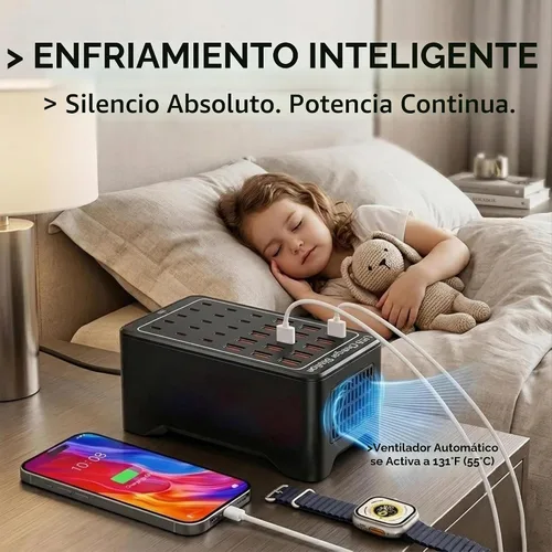 Vista 5 de Estación de carga USB C de 150 W, cargador rápido de múltiples dispositivos de 30 puertos (15 USB-C + 15 USB-A), cargador de escritorio, compatible