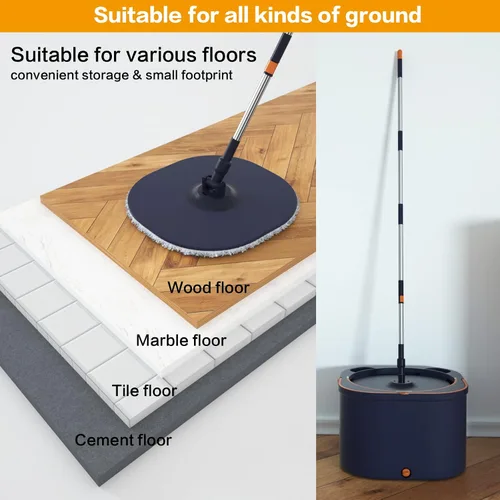 Vista 5 de Juego de trapeador de piso plano y cubo con escurridor, trapeador giratorio y cubo por separado para agua limpia y sucia con separación automática
