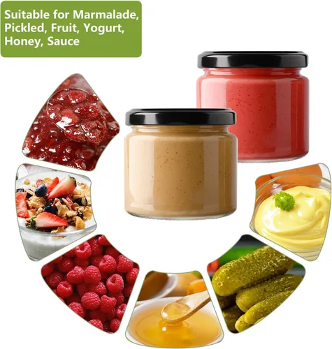 Vista 6 de Paquete de 24 tarros de vidrio de 5 onzas con tapas, tarros pequeños transparentes de 5.1 fl oz con 24 calcomanías, mini tarro de conservas