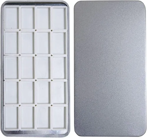 Vista 28 de FCLUB Paleta de latas de acuarela con 20 bandejas vacías completas con rayas magnéticas DIY tu kit de acuarela de viaje