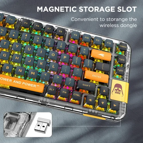Vista 4 de YUNZII Coolkiller CK75 - Teclado mecánico inalámbrico intercambiable en caliente, teclado montado en junta acrílica transparente para WindowsMac