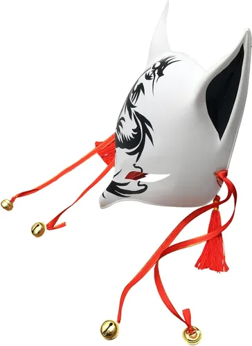 Vista 2 de Kitsune - Máscara de dragón de zorro para Navidad, baile de máscaras, cosplay japonés Kabuki