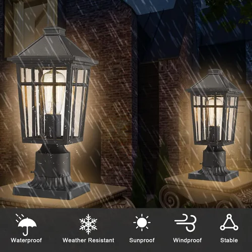 Vista 2 de Darkaway Lámpara de poste para exteriores, carcasa de aluminio impermeable con vidrio, iluminación de cubierta de poste de valla para jardín, patio