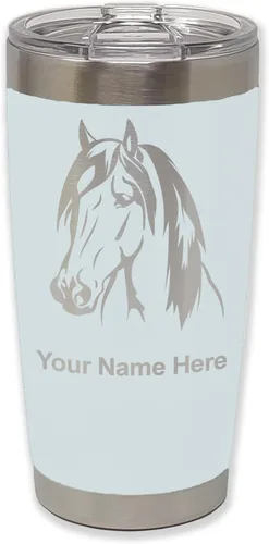 Vista 10 de LaserGram Vaso aislado al vacío de 20 onzas, cabeza de caballo 1, grabado personalizado incluido (negro)