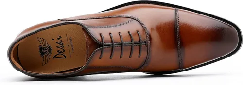 Vista 3 de DESAI Zapatos de vestir para hombre con cuero genuino en zapatos clásicos formales de cuero Oxford para hombres