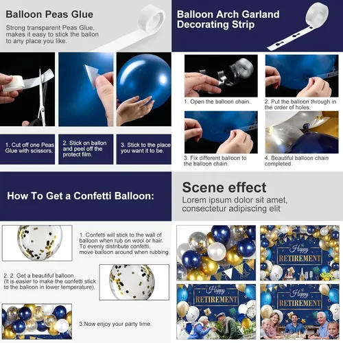 Vista 4 de Tatuo Las decoraciones de fiesta de jubilación incluyen un juego de globos de confeti azul marino, pancarta de fondo para fotografía para hombres
