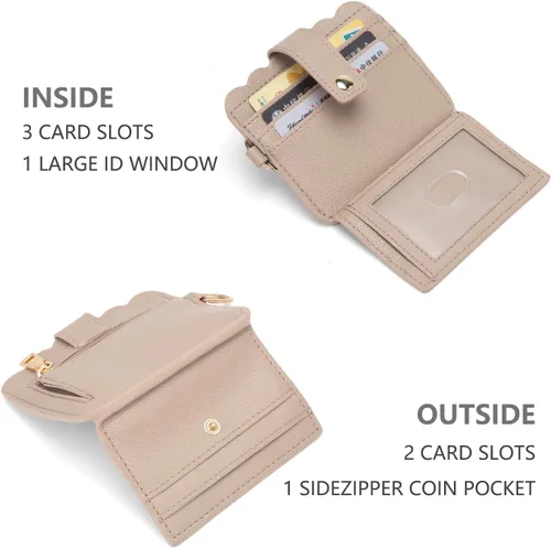 Vista 4 de KNGITRYI Cartera llavero pulsera para mujer, delgado RFID tarjeta de crédito, monedero, borla llavero brazalete para hombres y mujeres, Camello