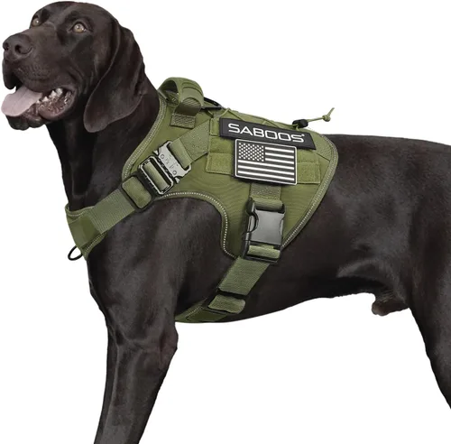 Vista 10 de Arnés militar para perro, sin tirones, con asa y Molle, de fácil control, arnés para perro, arnés de entrenamiento para caminar, ajustable, Verde