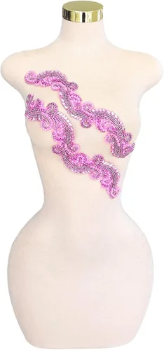 Vista 34 de Parches de cristal hechos a mano con cuentas de encaje de diamantes de imitación para accesorios de ropa de vestir (S1-champán)