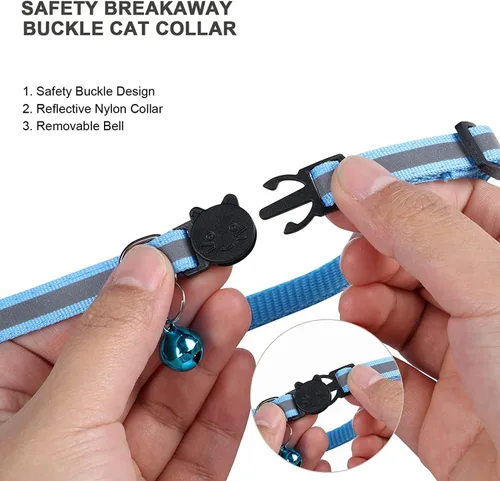 Vista 3 de 18 piezas de collares reflectantes para gatos con campana ajustable de 19-32 cm, collares de identificación ajustables y separables de nylon suave
