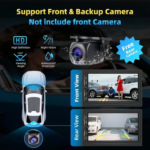 Vista 9 de Haudio Estéreo de auto de doble DIN de 7 pulgadas con Apple CarPlay/Android Auto, pantalla táctil HD con 2+32 GB, enlace espejo, cámara de respaldo