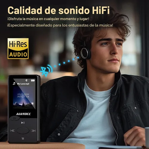 Vista 7 de Reproductor MP3 con sonido Bluetooth 5.3 HiFi, reproductor de MP3 con radio FM, mini reproductor de música de 32 GB para niños adultos, auriculares