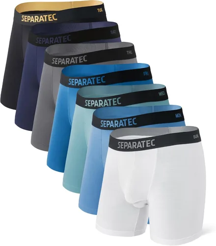 Vista 11 de Separatec Ropa Interior Masculina de Doble Bolsa Transpirable de Rayón Refrescante Hecha de Bambú, Calzoncillos Bóxer y Trunks Paquete de 7 Negro
