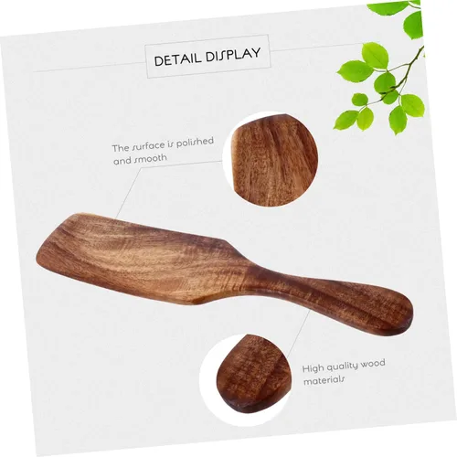 Vista 8 de Estilo europeo Mango largo Pala de madera Espátula ranurada Cocina Spurtle Madera Flipper Turner Madera Espátula Tarro Mantequilla Multifunción