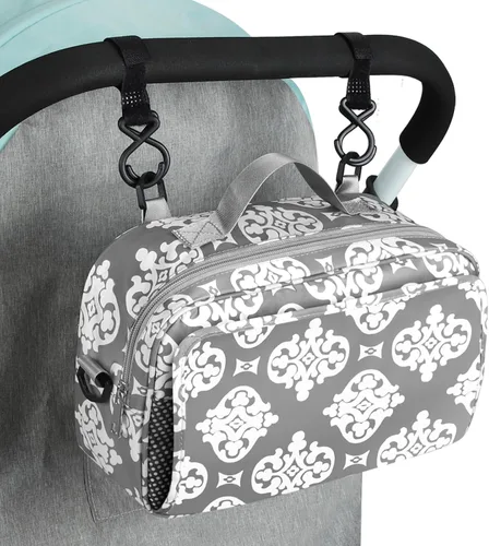 Vista 12 de Accmor Organizador de cochecito, organizador universal para cochecito con bolsillo aislado para portavasos y bolsa de cochecito de gran capacidad