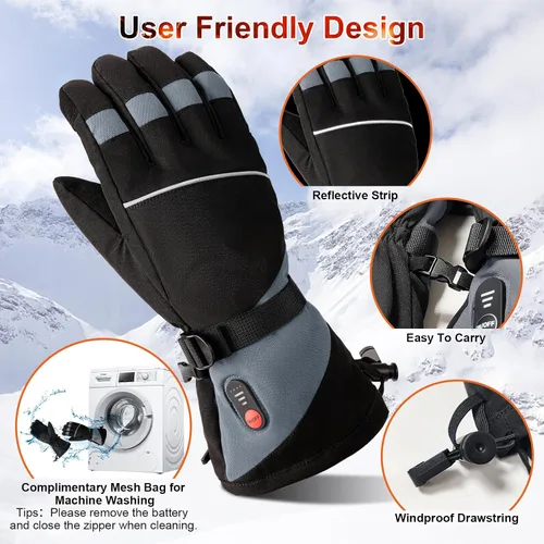Vista 5 de Guantes con calefacción recargables para hombres y mujeres, forros de guantes de calentamiento rápido de 7.4V, calentadores de manos para artritis