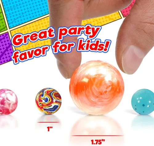 Vista 6 de 2CHILL Hi Bounce - Pelotas pequeñas con rebote para niños, estilos surtidos (2 paquetes, 18 bolas en total) – Pelotas de goma coloridas de 1-1.75