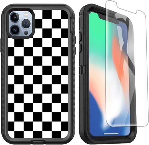 Vista 9 de Funda compatible con iPhone 13 Pro con protector de pantalla, diseño de bandera americana antigua para hombres y niños, 3 capas, resistente, a