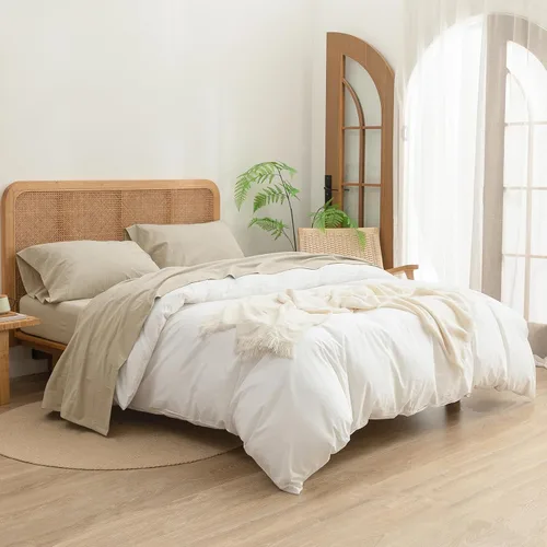 Vista 2 de BESTOUCH Juego de sábanas 100% algodón lavado, tacto de lino, súper suave, cómodo, elegante, ligero, juego de ropa de cama de 3 piezas, color gris