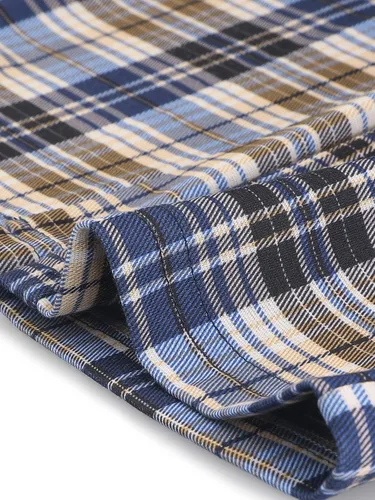 Vista 5 de Allegra K Pantalones cortos a cuadros para mujer, con botones, casuales, de tartán