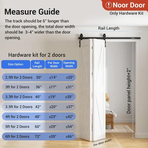Vista 7 de CCJH - Kit de herrajes para puerta corredera plegable de granero de 30", para 2 puertas, se desliza suave y silenciosamente, riel negro