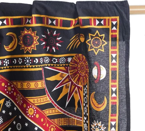 Vista 3 de Popular Handicrafts – Cortinas de ventana con diseño de mandala hippie indio, estilo bohemio, sol ardiente, luna gitana, hermosas cortinas