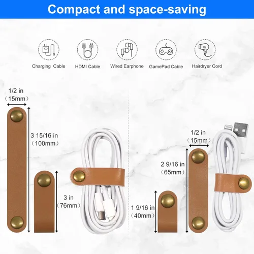 Vista 6 de Coideal - Organizador de cables de cuero, 20 piezas para cables de auriculares, reutilizables, USB, con clips de cable a presión para teléfono Blanco