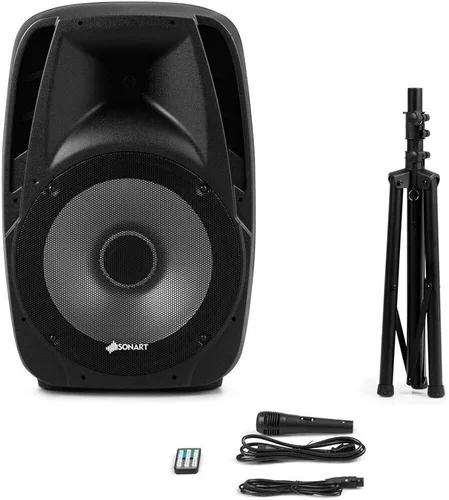 Vista 6 de Sonart - Altavoces alimentados de 15 pulgadas, 1500 W, sistema de altavoces PA portátiles de rango completo de 2 vías con soportes/luz